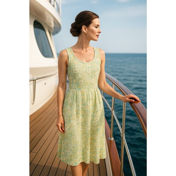 St John Collection knit dress Cream Green Yellow size 2 Santiago Knit Coastal - Picture 1 of 8